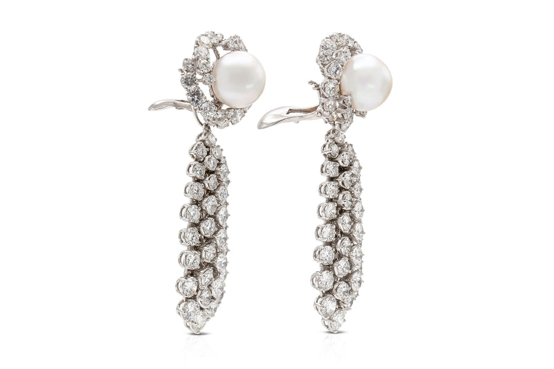 Vintage 1960s David Webb Pearl and Detachable Bombe Diamonds Dangle Earrings