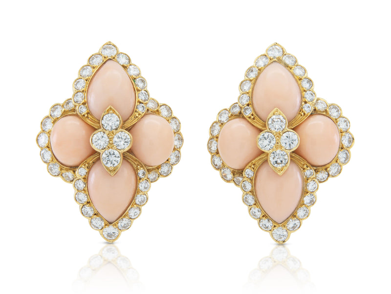 Vintage 1970s Cartier Georges L'Enfant Coral & Diamond Earrings