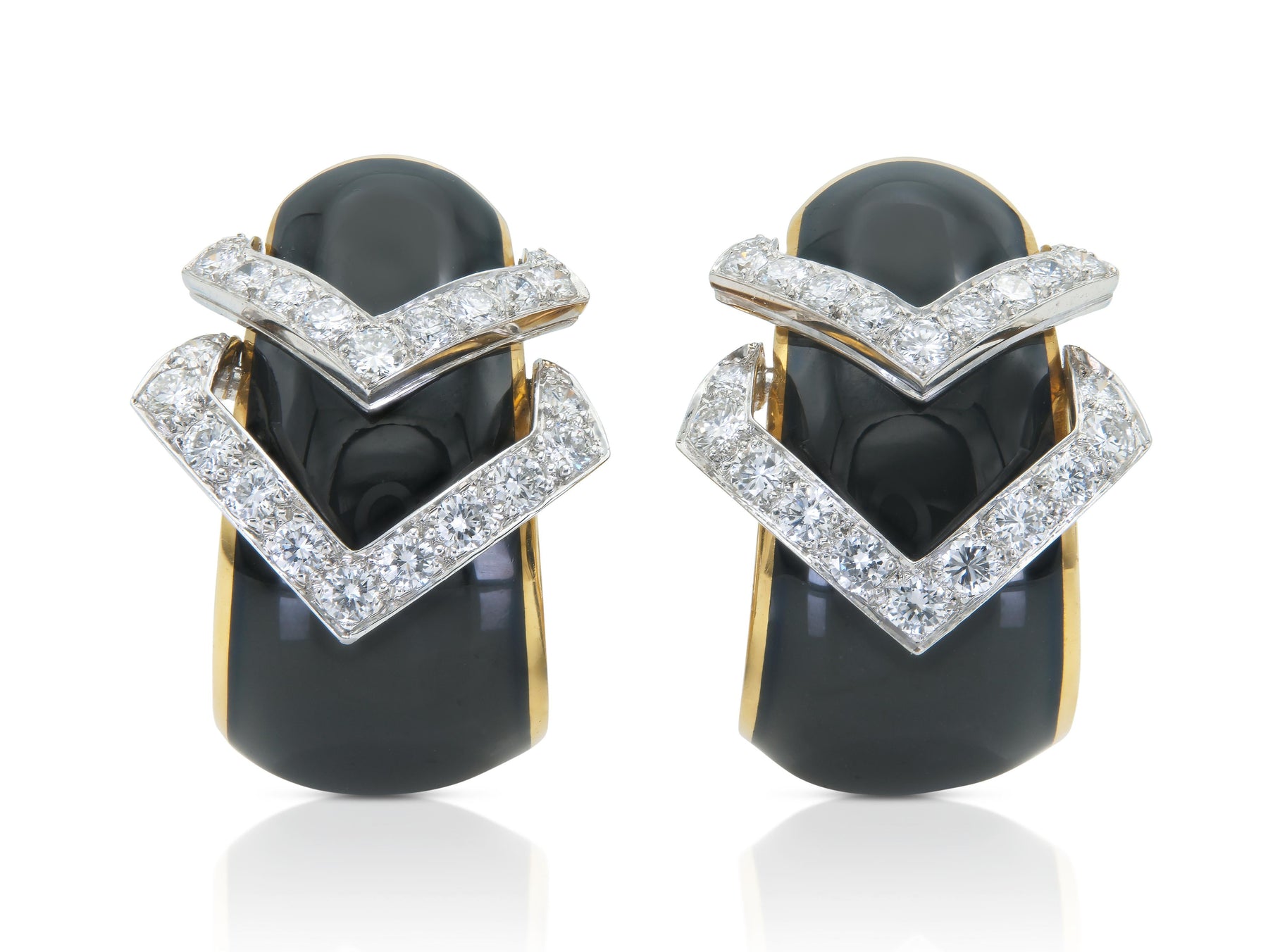 Vintage 1980s David Webb Black Enamel and Diamond Earrings