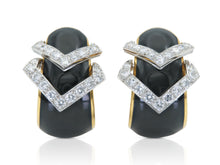 Vintage 1980s David Webb Black Enamel and Diamond Earrings
