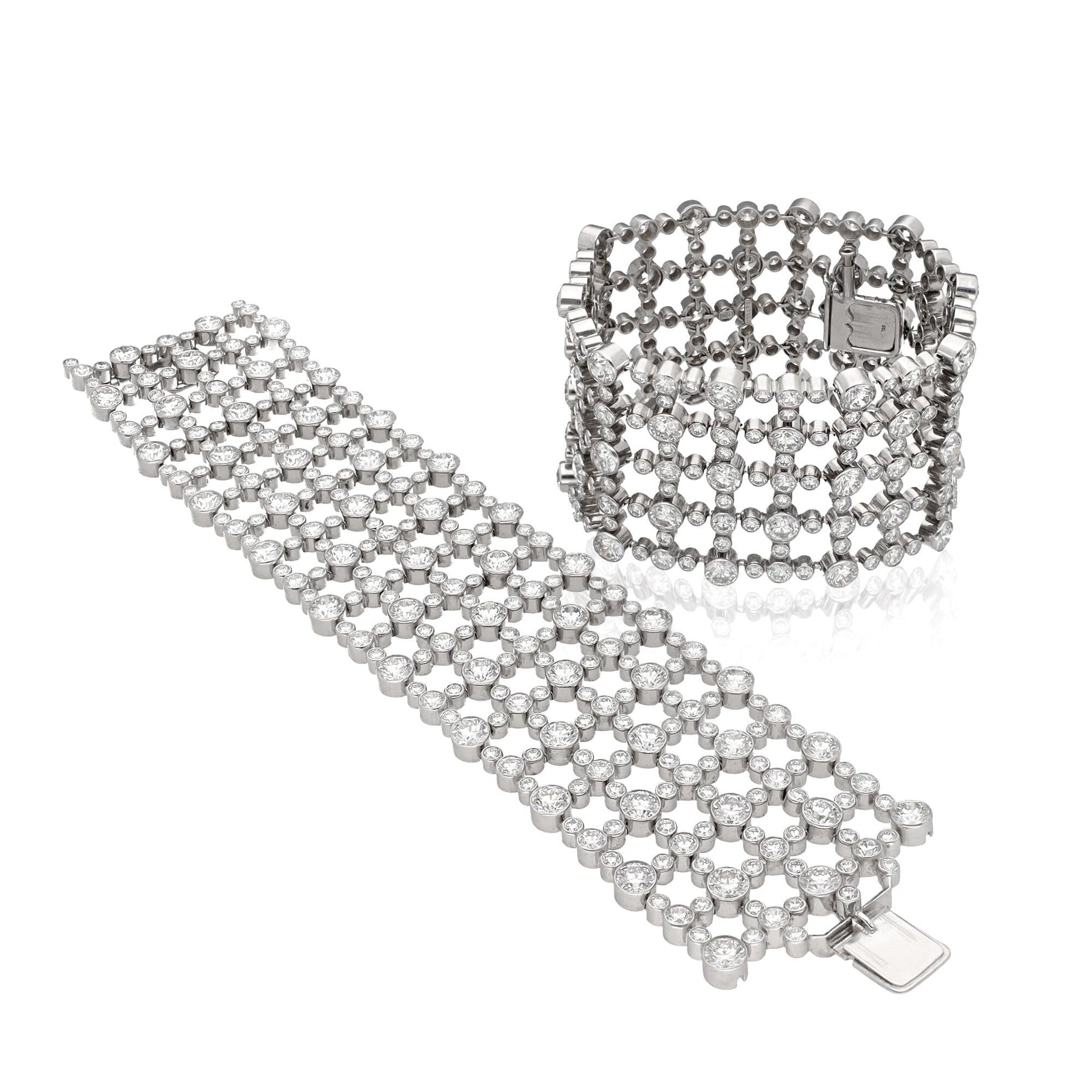 HARRY WINSTON 5 Row Lattice Motif Diamond Bracelet - Set of Two