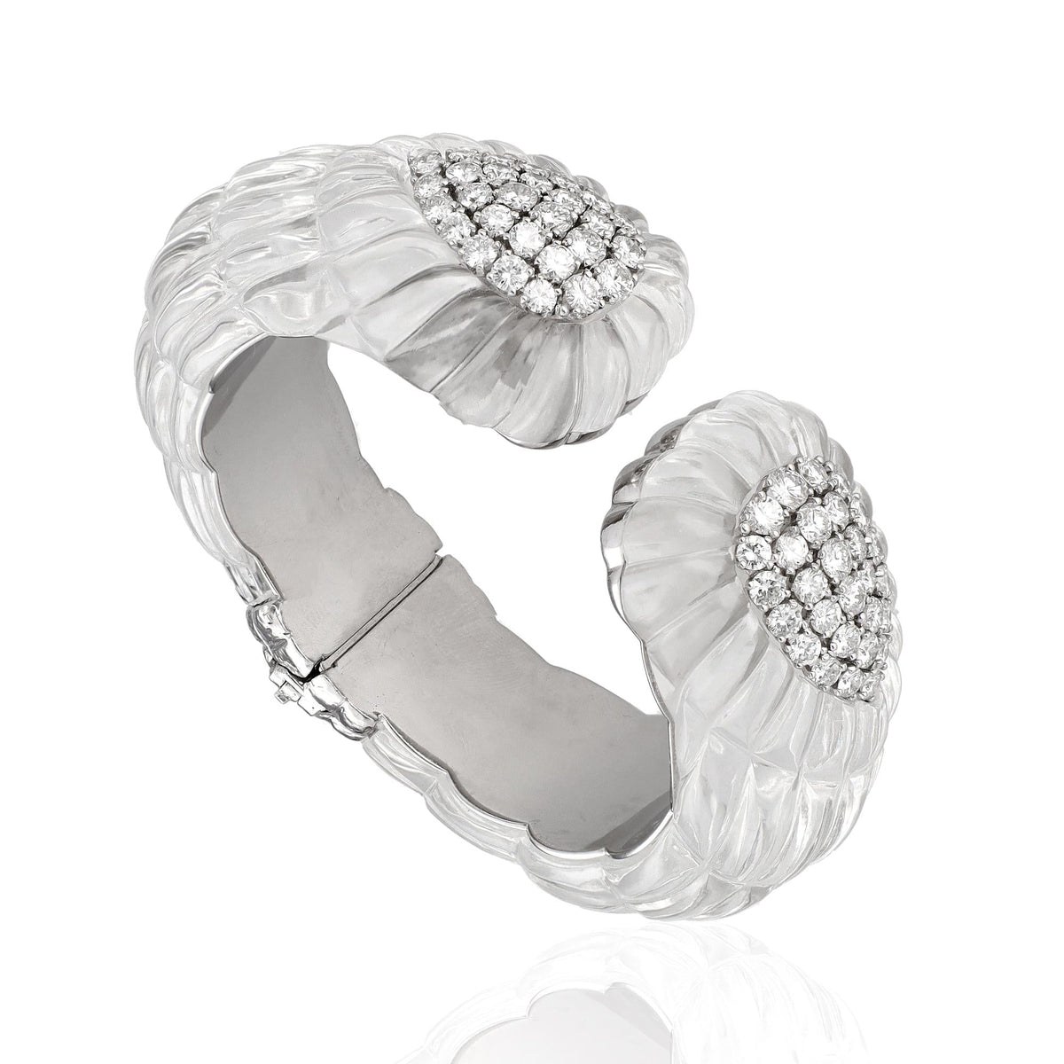 DAVID WEBB Platinum and Rock Crystal Diamond Cuff Bangle