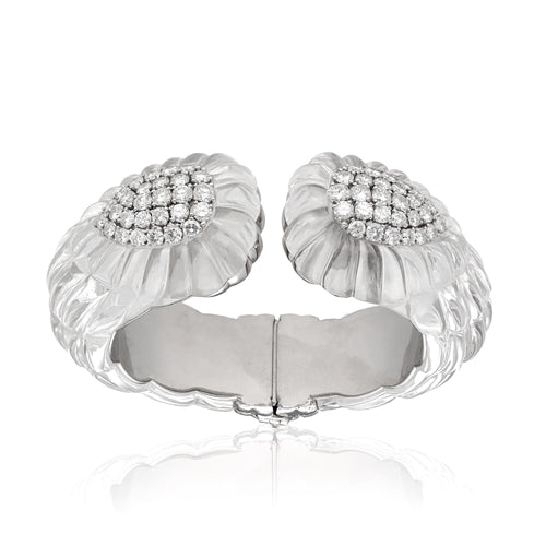 DAVID WEBB Platinum and Rock Crystal Diamond Cuff Bangle