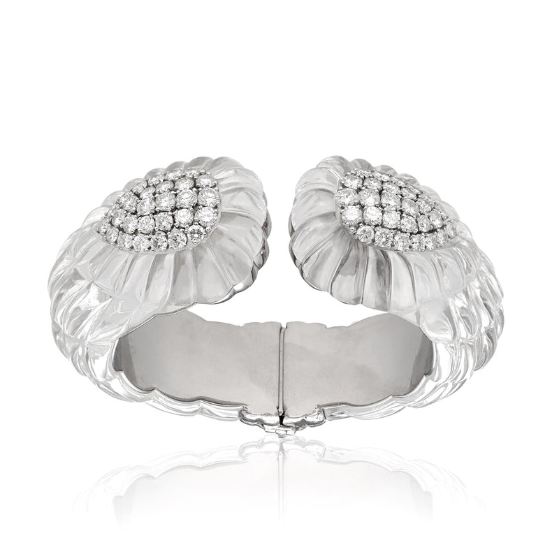 DAVID WEBB Platinum and Rock Crystal Diamond Cuff Bangle