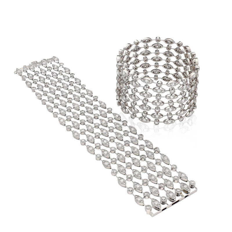CARTIER 18K White Gold Diamond Wide Mesh Bracelets