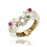DAVID WEBB Cabochon Ruby, Emerald & Diamond Twin Lion Bracelet