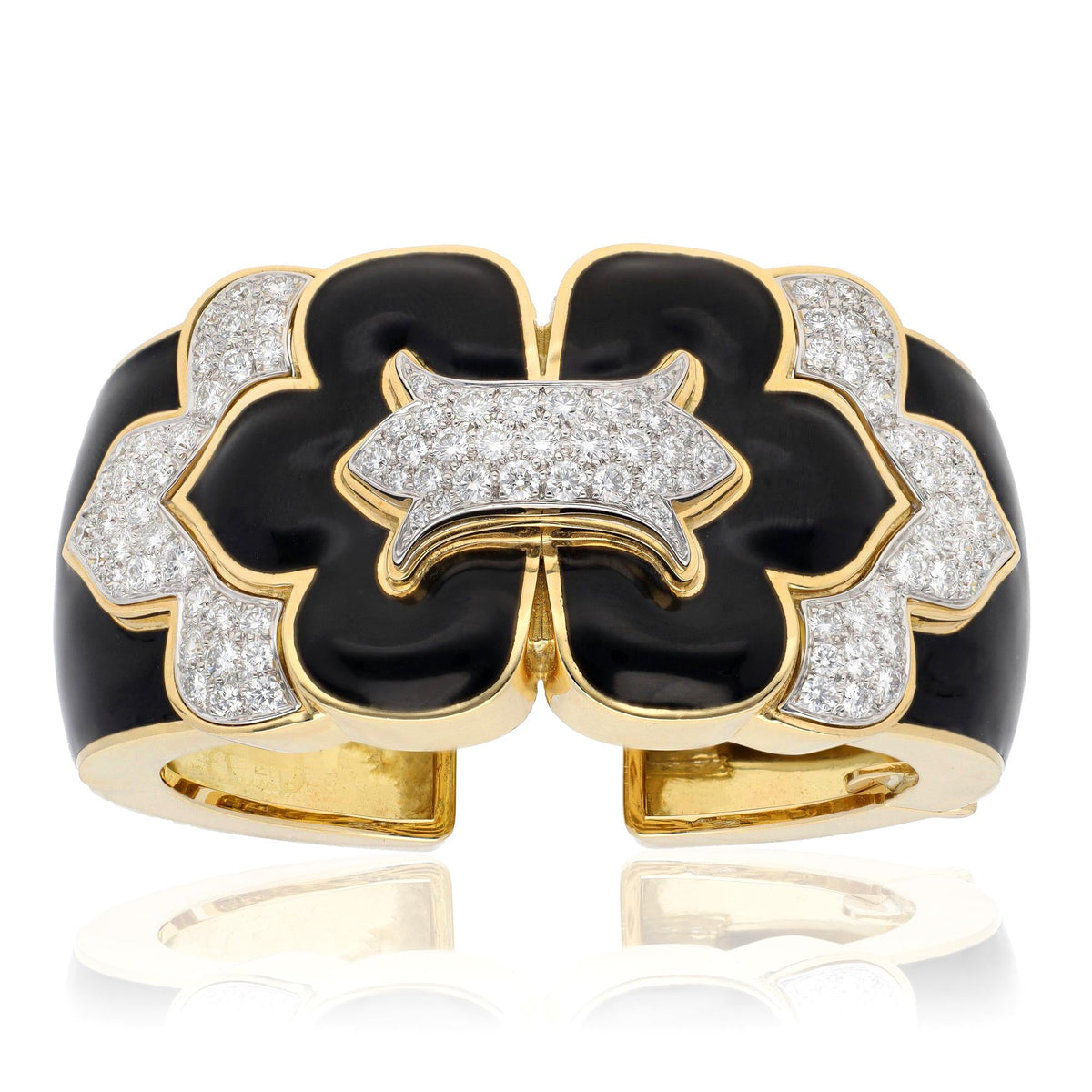 DAVID WEBB Trefoil Cuff, Black Enamel