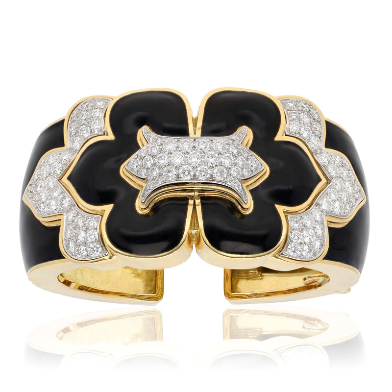 DAVID WEBB Trefoil Cuff, Black Enamel