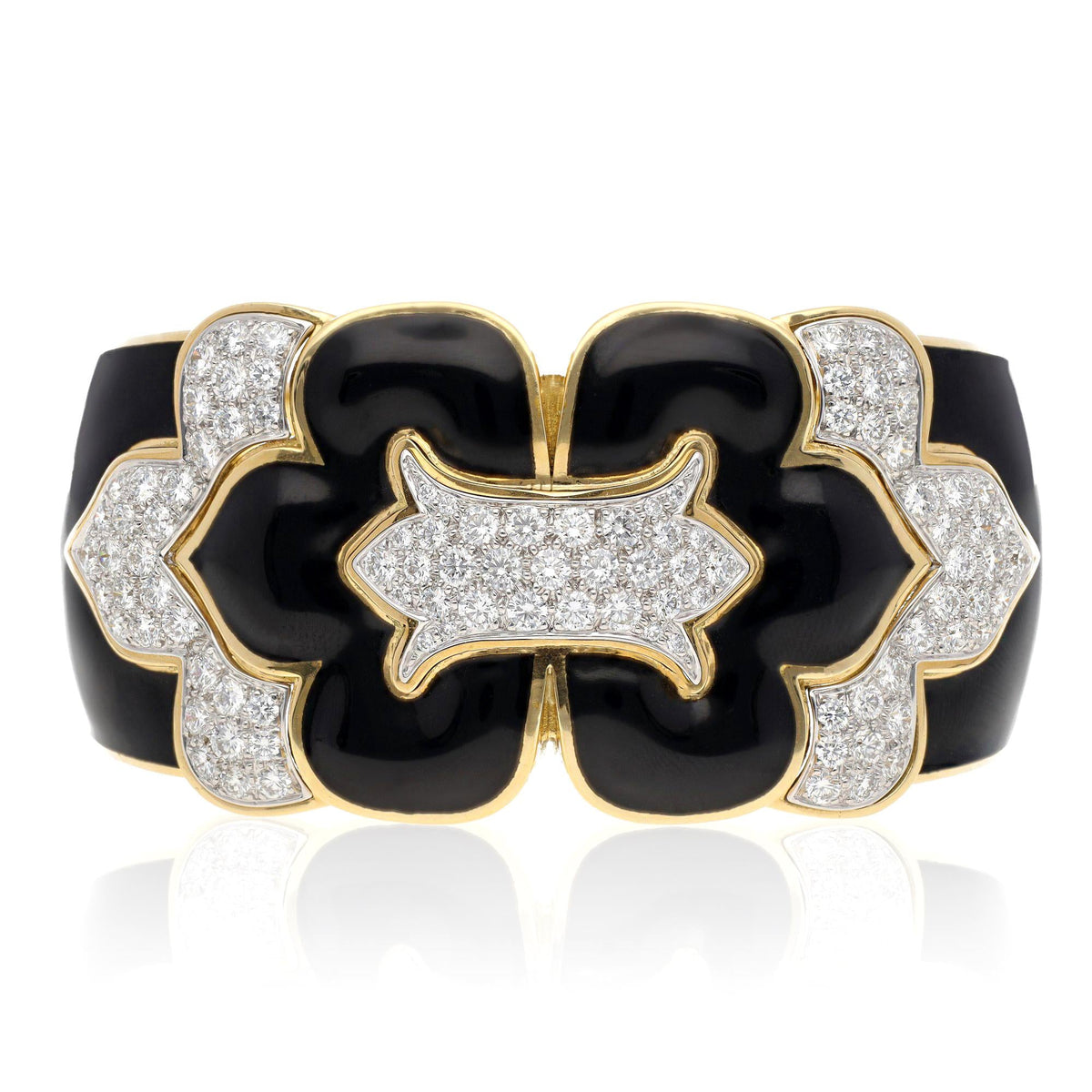 DAVID WEBB Trefoil Cuff, Black Enamel