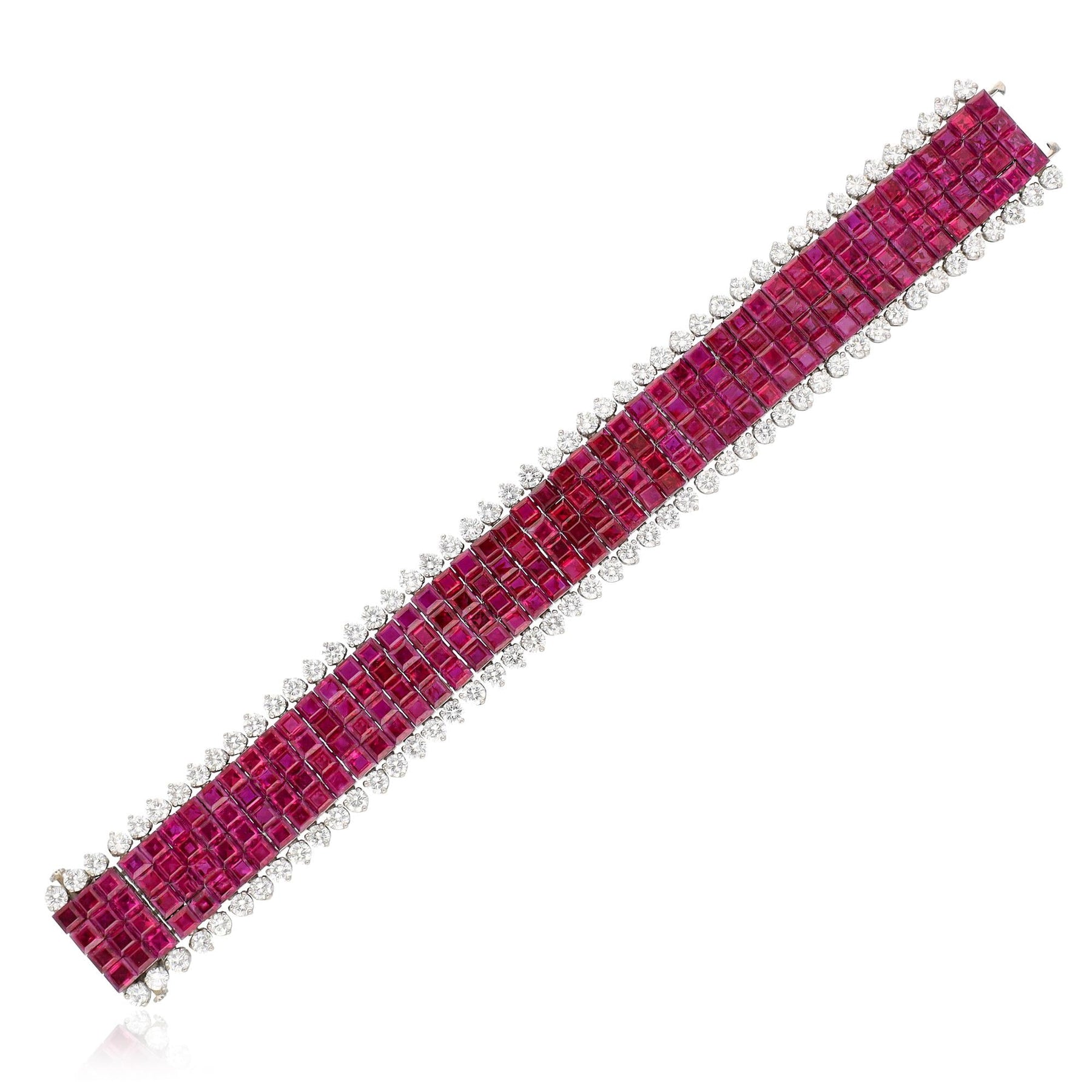 VAN CLEEF & ARPELS Platinum, 4-Row Mystery-Set Ruby and Diamond Bracelet