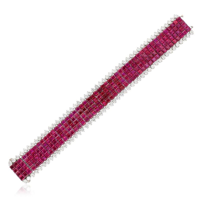 VAN CLEEF & ARPELS Platinum, 4-Row Mystery-Set Ruby and Diamond Bracelet