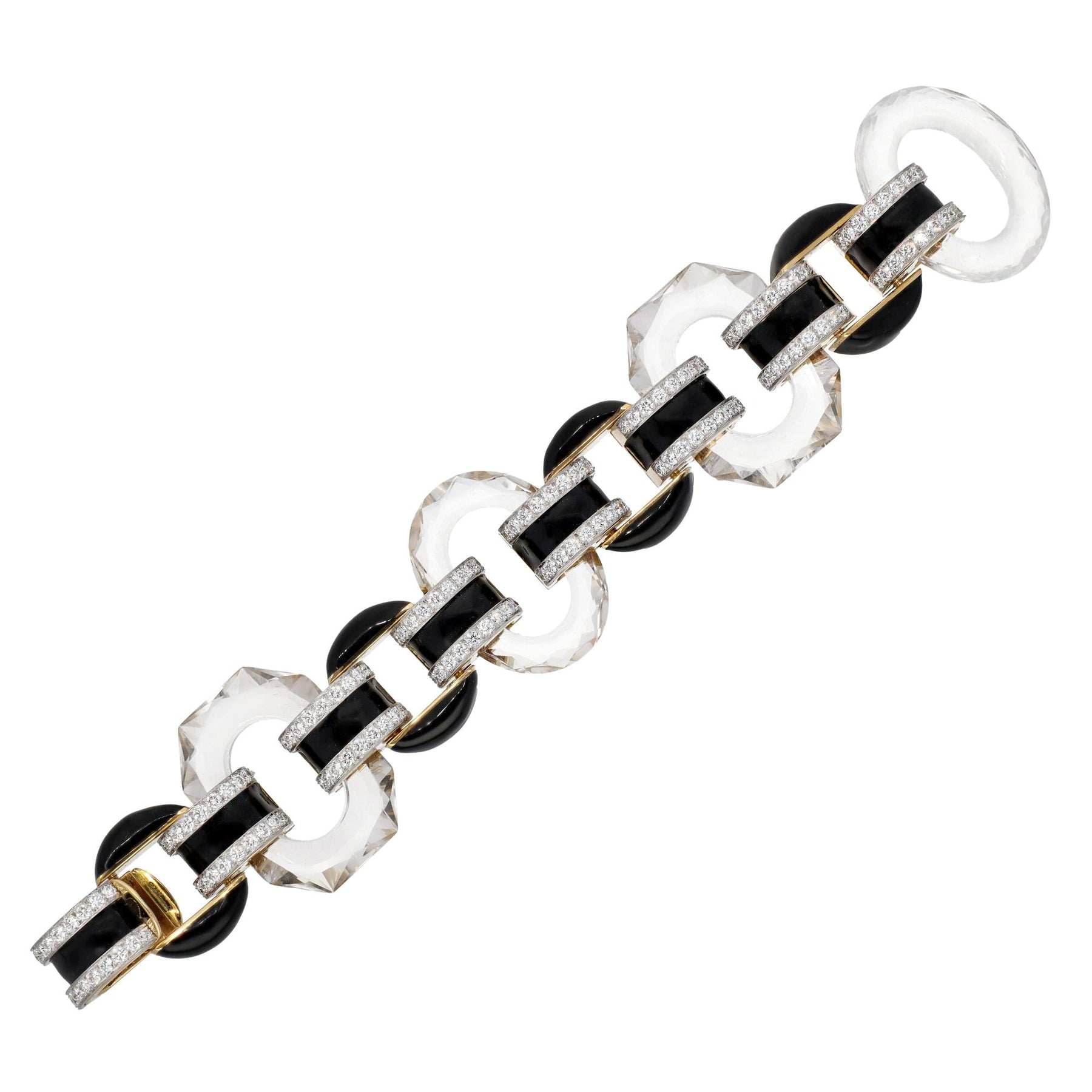 DAVID WEBB Rock Crystal, Black Enamel and Diamond “Tuxedo” Bracelet