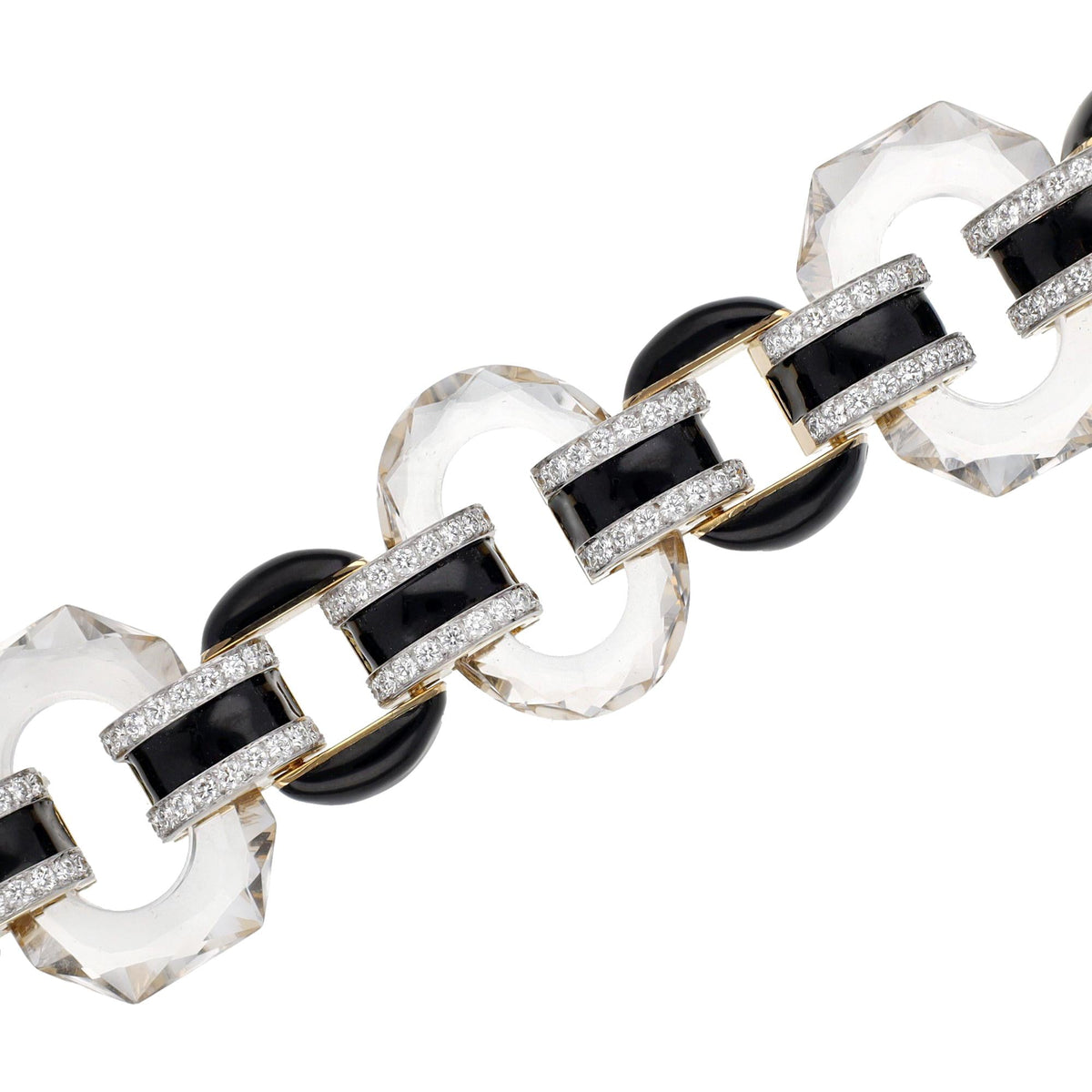 DAVID WEBB Rock Crystal, Black Enamel and Diamond “Tuxedo” Bracelet