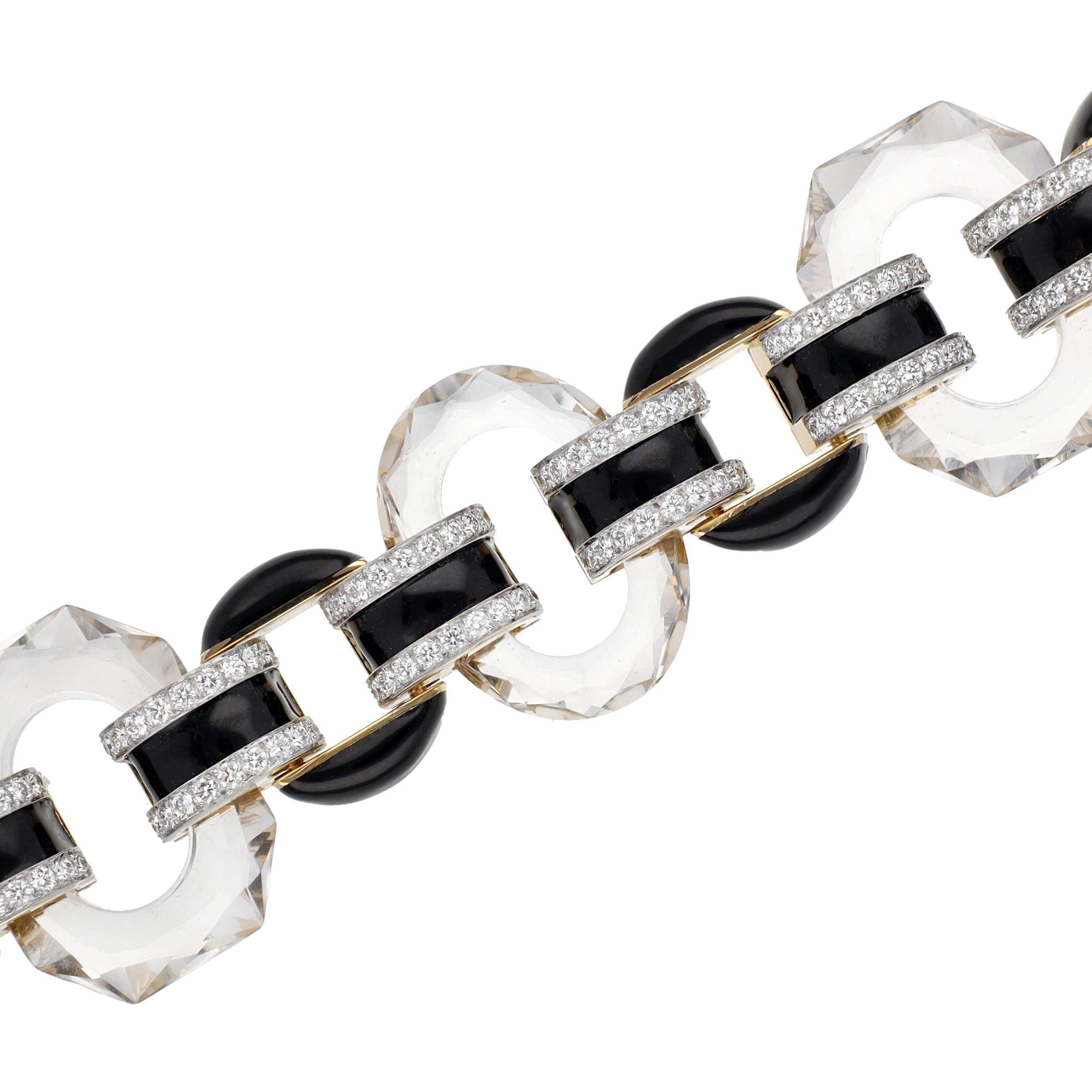 DAVID WEBB Rock Crystal, Black Enamel and Diamond “Tuxedo” Bracelet