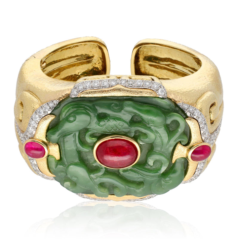 DAVID WEBB Carved Nephrite Jade Bracelet