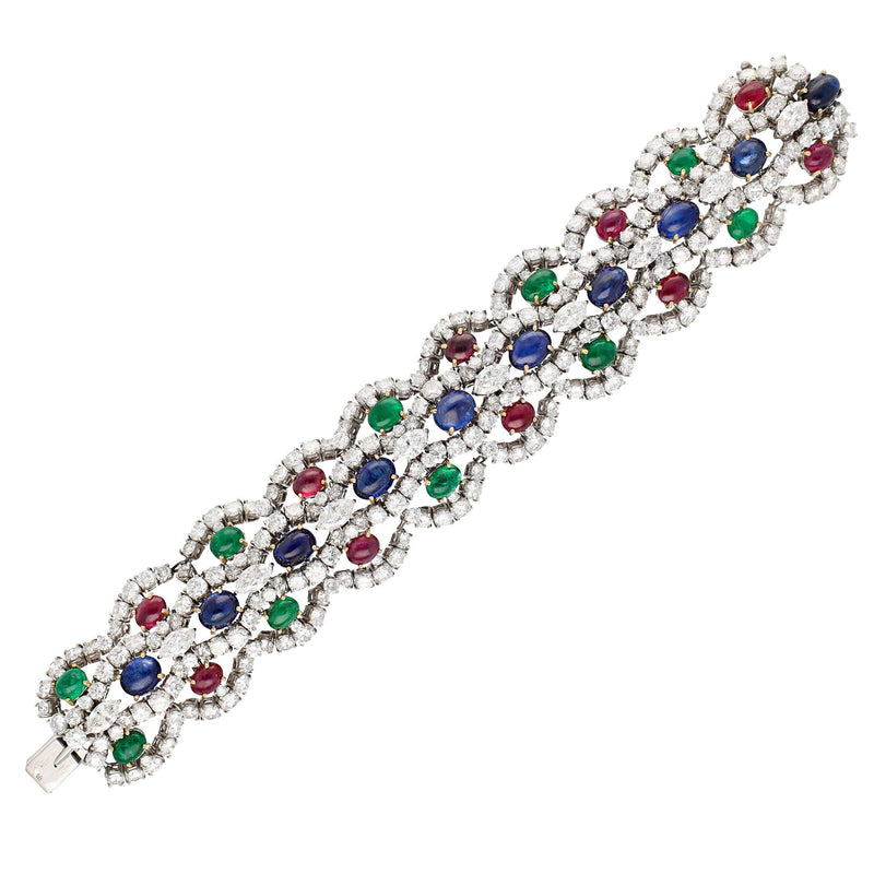 HARRY WINSTON Cabochon Sapphire, Emerald, Ruby and Diamond Bracelet