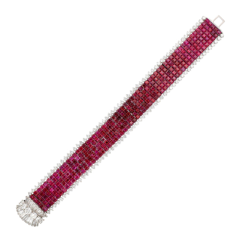 VAN CLEEF & ARPELS Platinum Mystery-Set Ruby and Diamond Bracelet