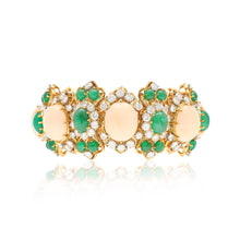 BULGARI Cabochon Coral, Emerald and Diamond Bracelet and Ear Clips Suite