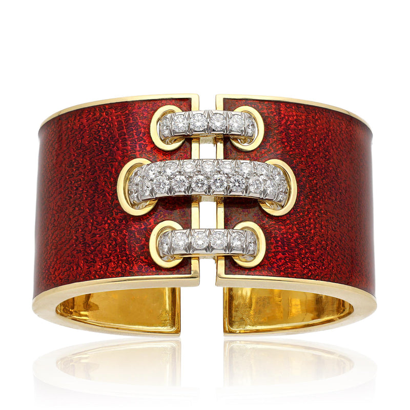 DAVID WEBB 'Shoelace' Cuff, Red Enamel