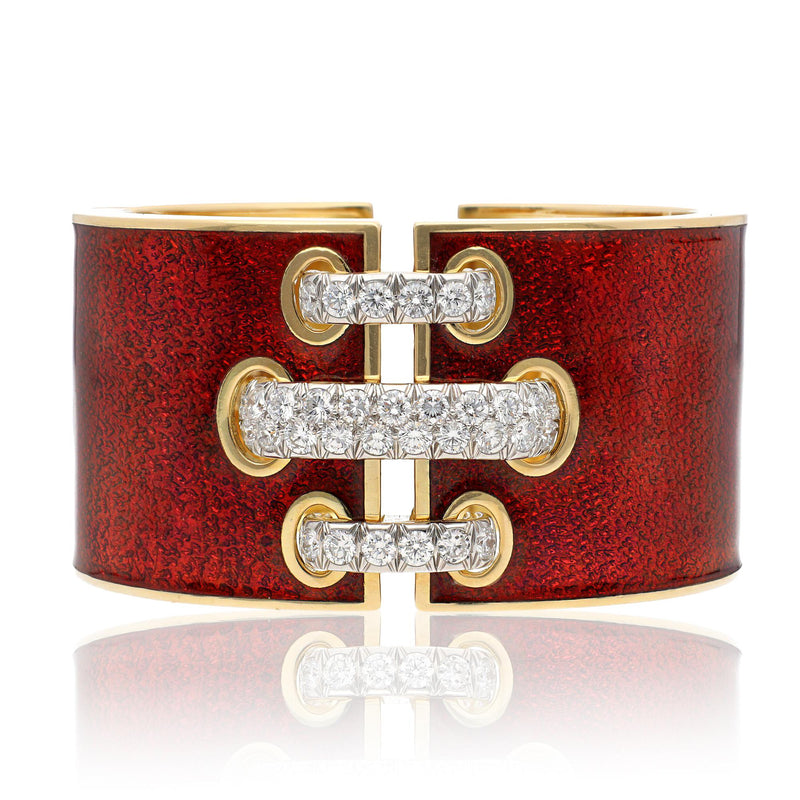 DAVID WEBB 'Shoelace' Cuff, Red Enamel