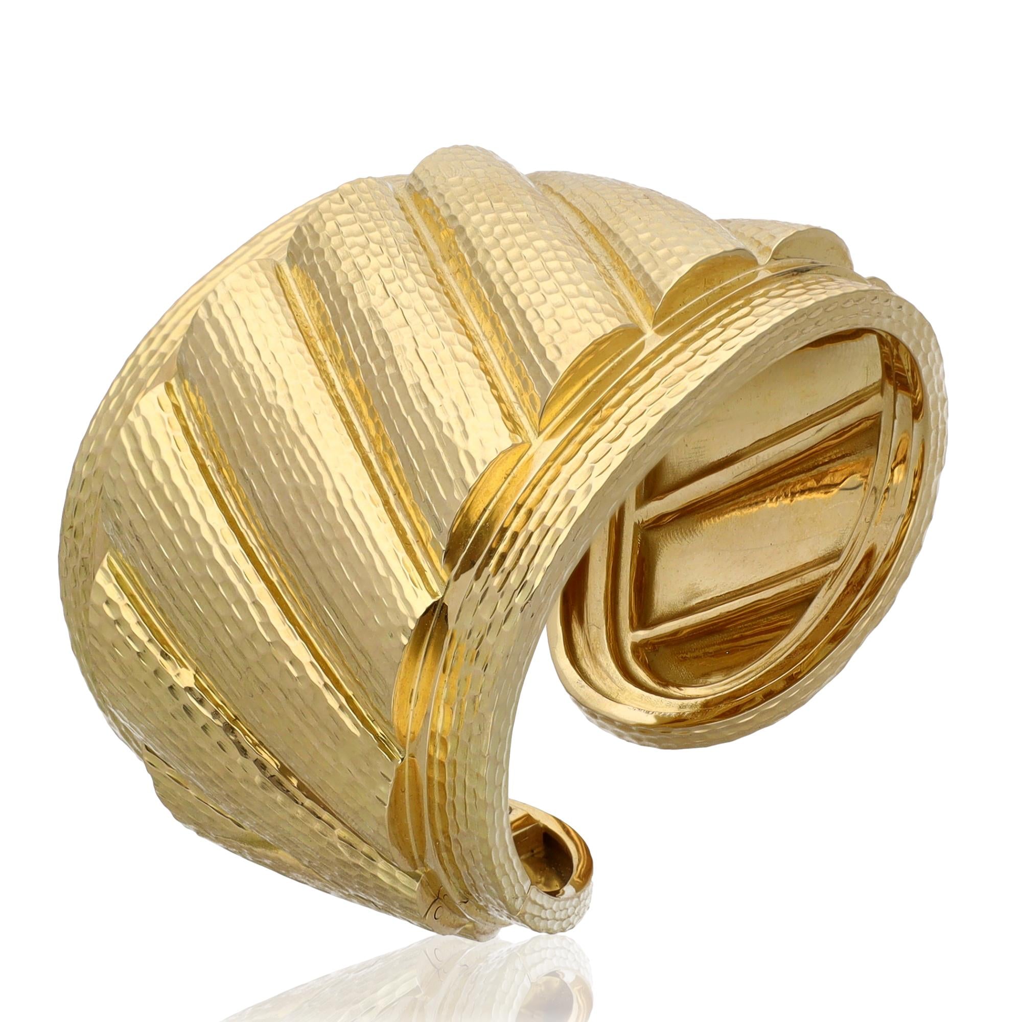 DAVID WEBB Hammered 18K Yellow Gold “Wonder Woman” Cuff Bracelet