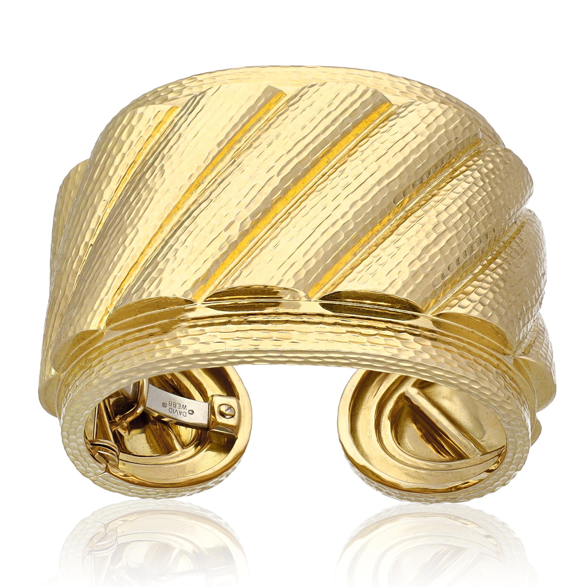 DAVID WEBB Hammered 18K Yellow Gold “Wonder Woman” Cuff Bracelet