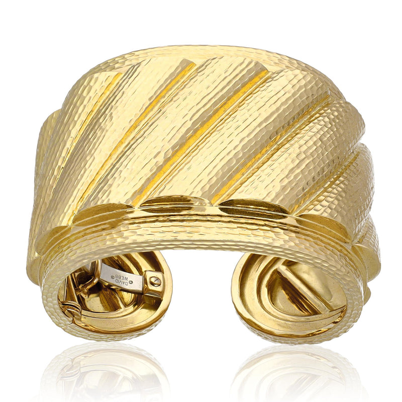 DAVID WEBB Hammered 18K Yellow Gold “Wonder Woman” Cuff Bracelet