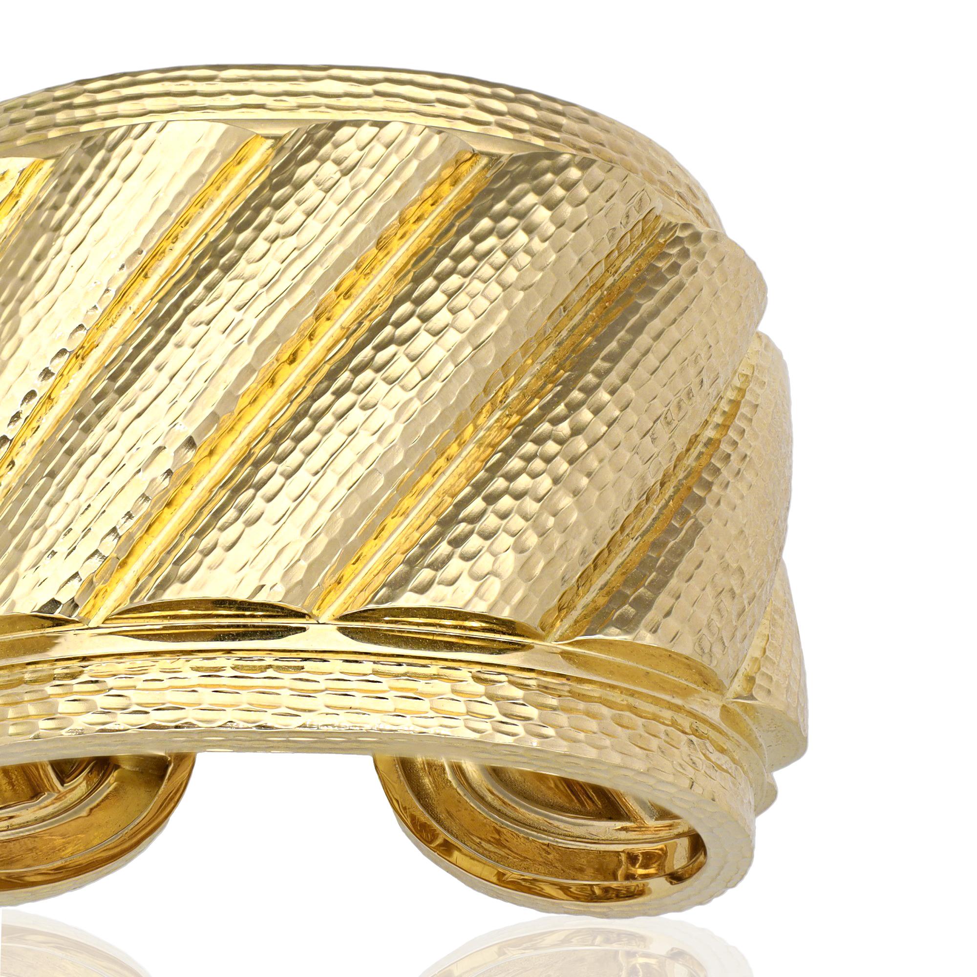DAVID WEBB Hammered 18K Yellow Gold “Wonder Woman” Cuff Bracelet