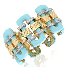 DAVID WEBB 18K Yellow Gold & Platinum, Turquoise and Diamond “Thread” Bracelet