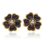 VAN CLEEF & ARPELS 18K Yellow Gold, Wood and Diamond Flower Ear Clips