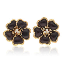 VAN CLEEF & ARPELS 18K Yellow Gold, Wood and Diamond Flower Ear Clips