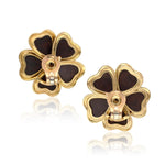 VAN CLEEF & ARPELS 18K Yellow Gold, Wood and Diamond Flower Ear Clips
