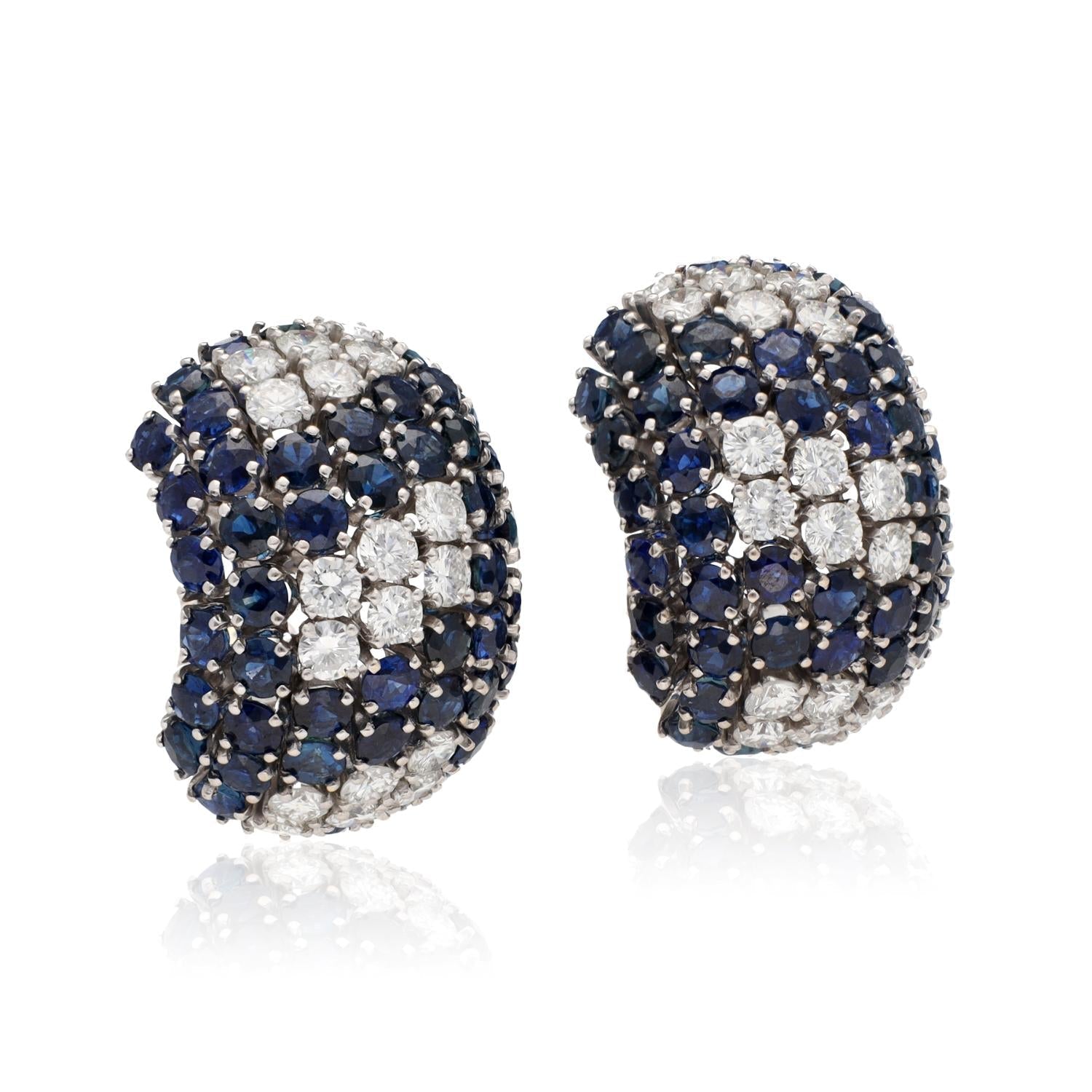 CARTIER Platinum Sapphire and Diamond Ear Clips