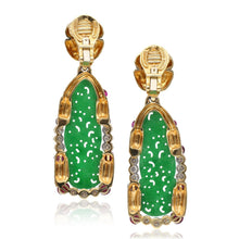 DAVID WEBB Carved Jade, Ruby and Diamond Ear Clips