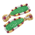 DAVID WEBB Carved Jade, Ruby and Diamond Ear Clips