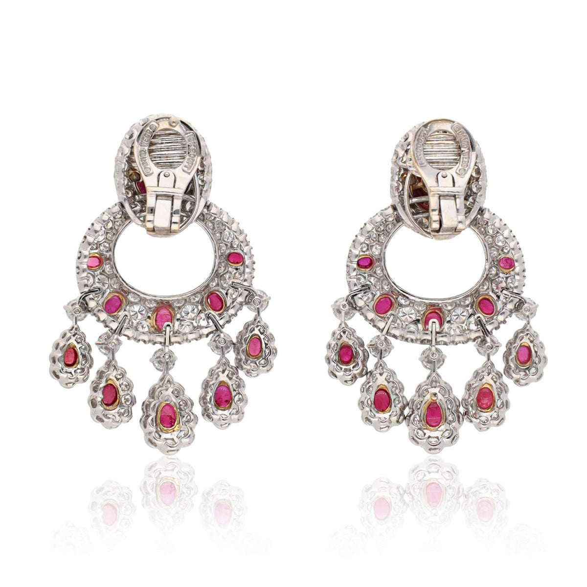 DAVID WEBB Cabochon Ruby and Diamond Ear Clips