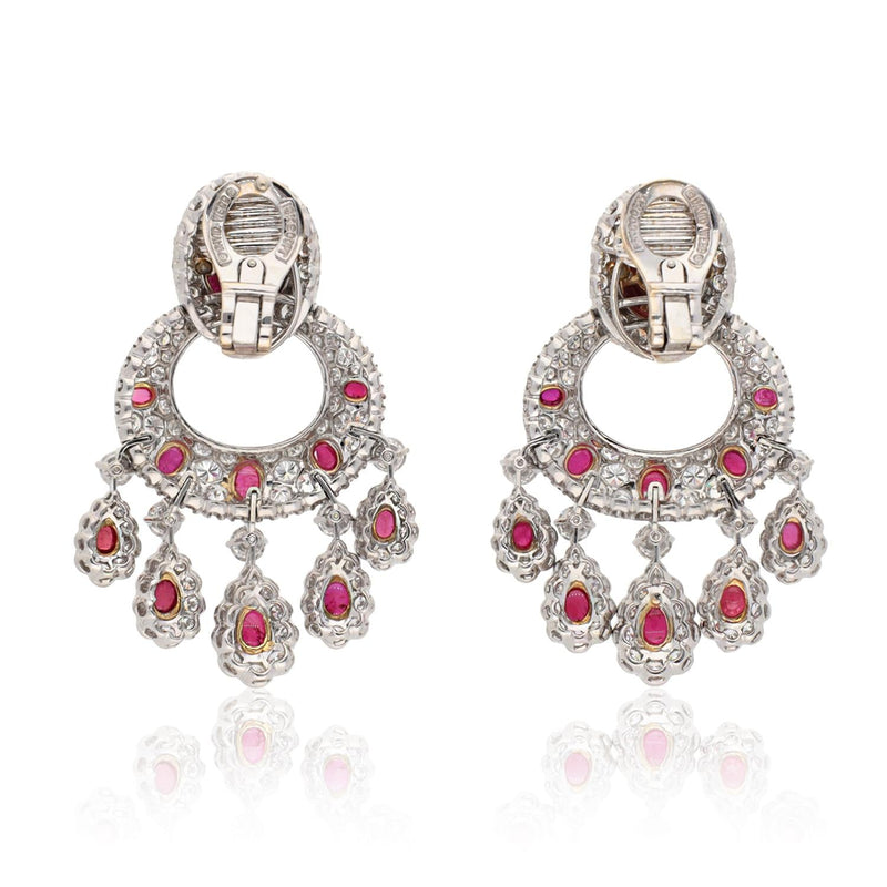 DAVID WEBB Cabochon Ruby and Diamond Ear Clips
