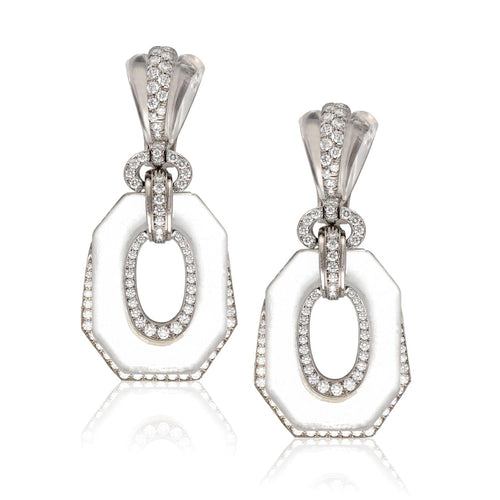 DAVID WEBB Carved Rock Crystal and Diamond “Midnight" Ear Clips