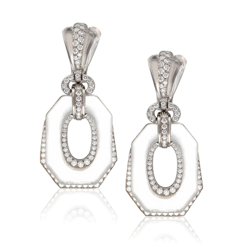 DAVID WEBB Carved Rock Crystal and Diamond “Midnight" Ear Clips