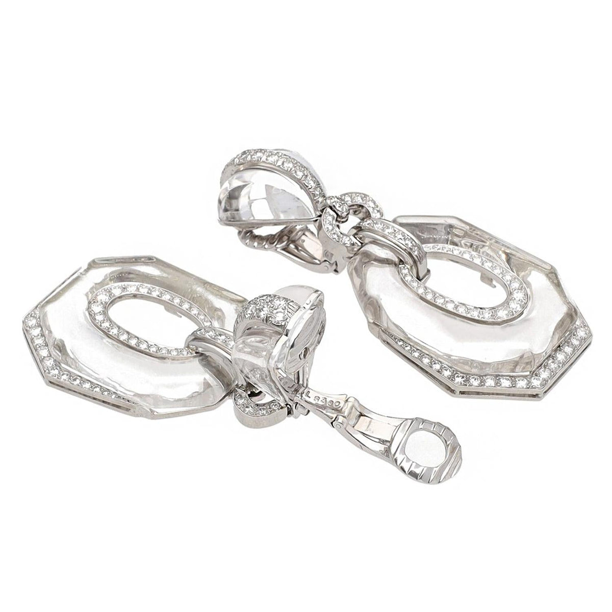 DAVID WEBB Carved Rock Crystal and Diamond “Midnight" Ear Clips