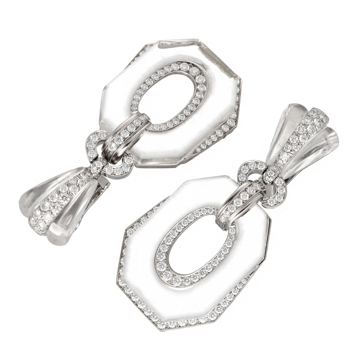 DAVID WEBB Carved Rock Crystal and Diamond “Midnight" Ear Clips