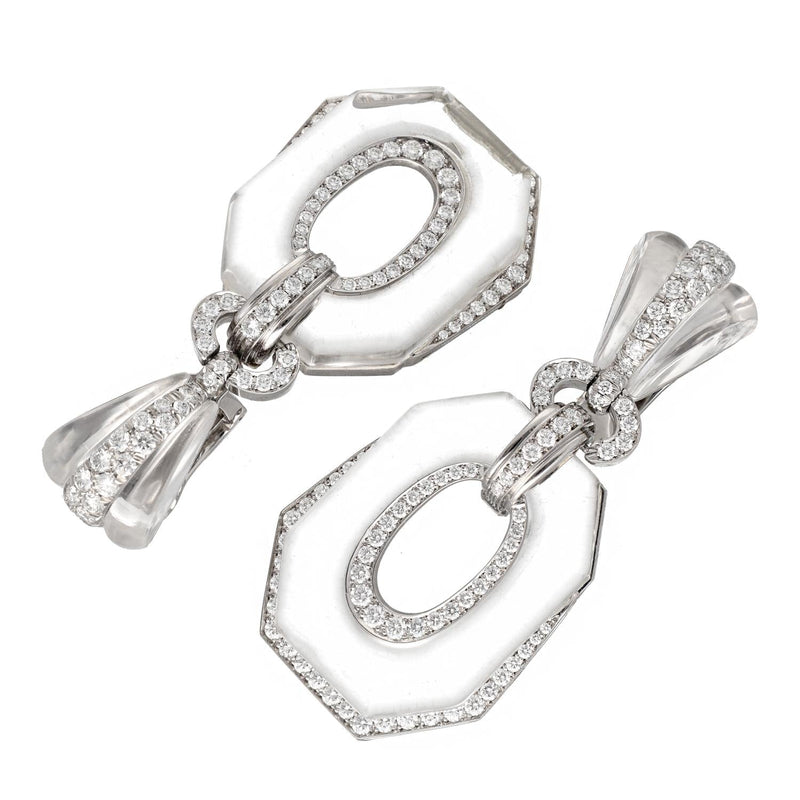DAVID WEBB Carved Rock Crystal and Diamond “Midnight" Ear Clips
