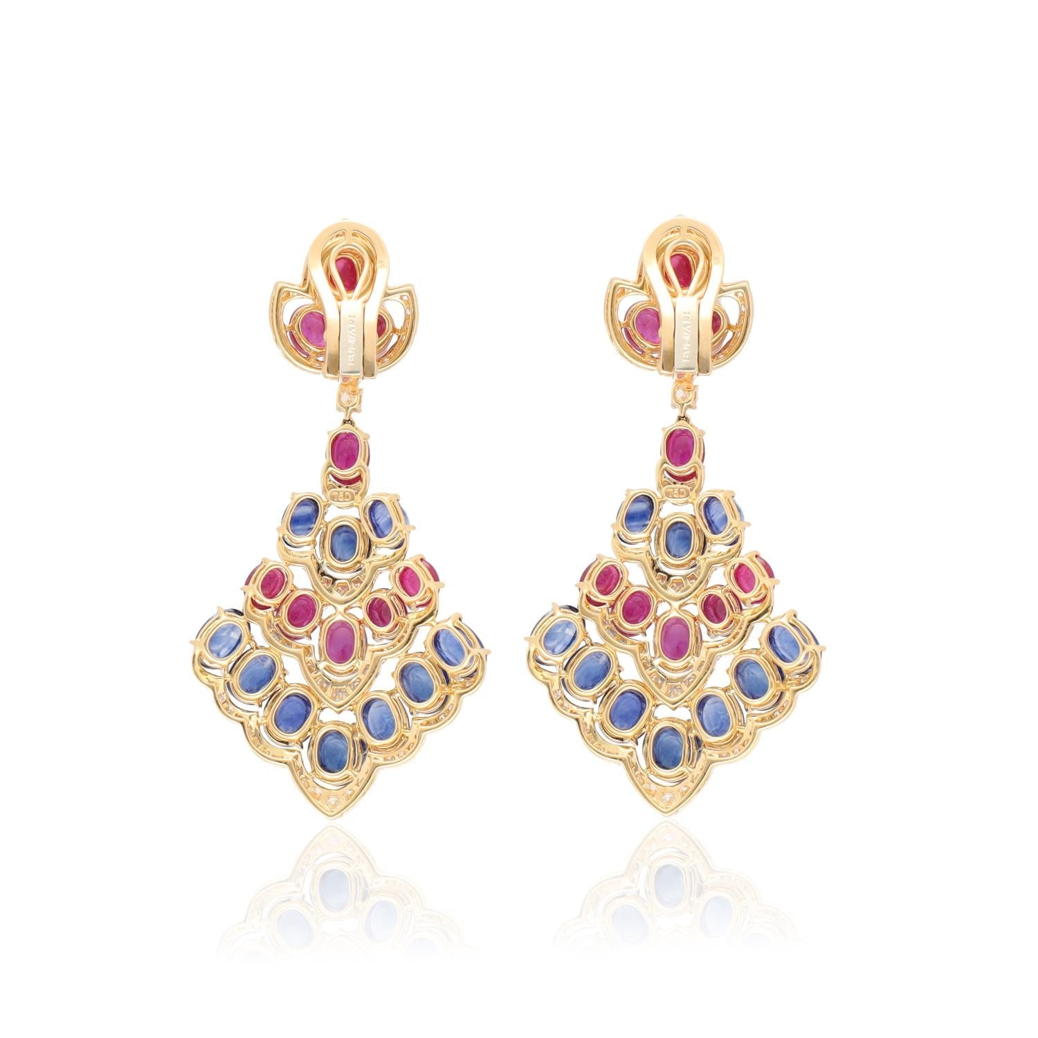 BULGARI cabochon Ruby, Sapphire and Diamond Ear Clips