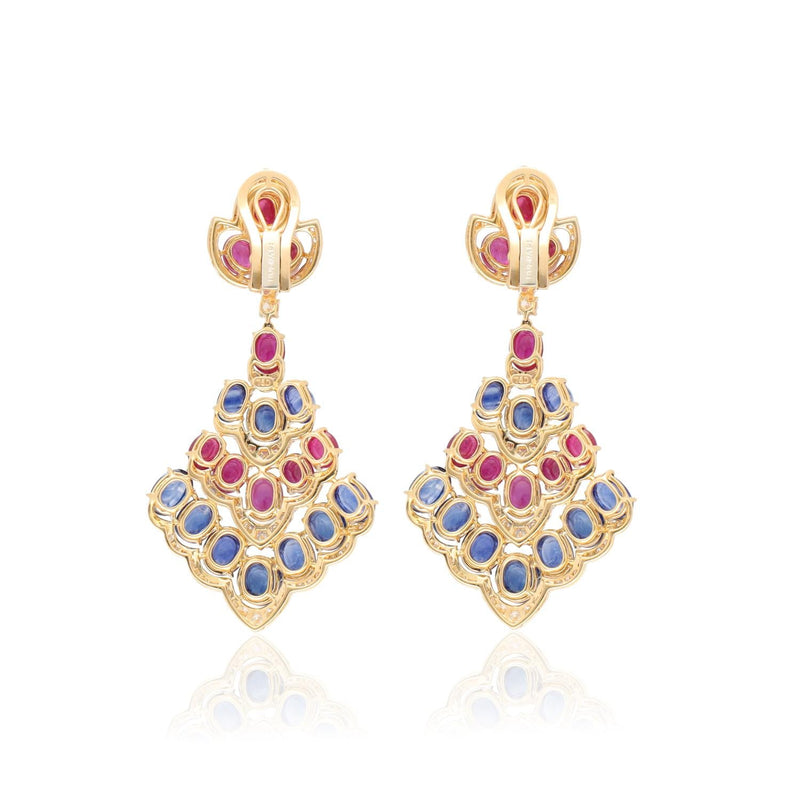 BULGARI cabochon Ruby, Sapphire and Diamond Ear Clips