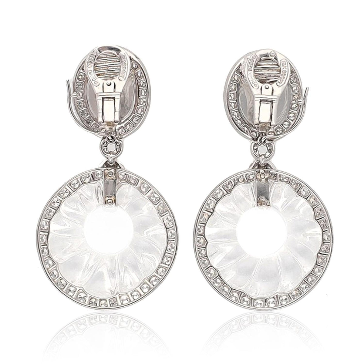 DAVID WEBB Fluted Rock Crystal & Diamond Convertible Ear Clips