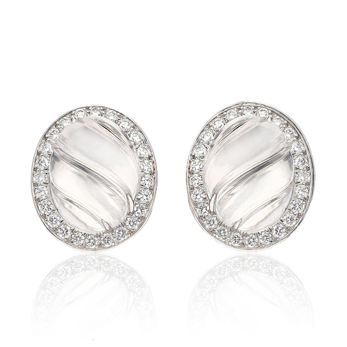 DAVID WEBB Fluted Rock Crystal & Diamond Convertible Ear Clips