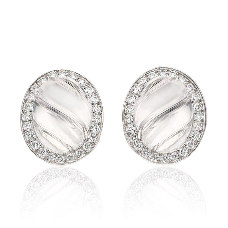 DAVID WEBB Fluted Rock Crystal & Diamond Convertible Ear Clips