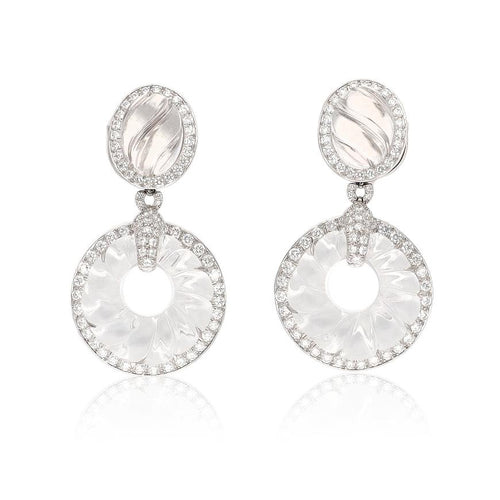 DAVID WEBB Fluted Rock Crystal & Diamond Convertible Ear Clips
