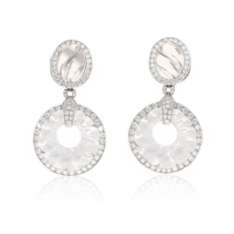 DAVID WEBB Fluted Rock Crystal & Diamond Convertible Ear Clips