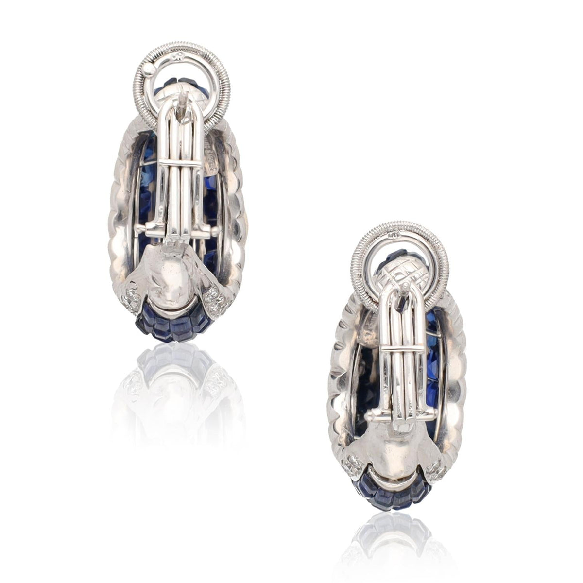 VAN CLEEF & ARPELS Platinum Mystery Set Sapphire and Diamond Hoop Ear Clips